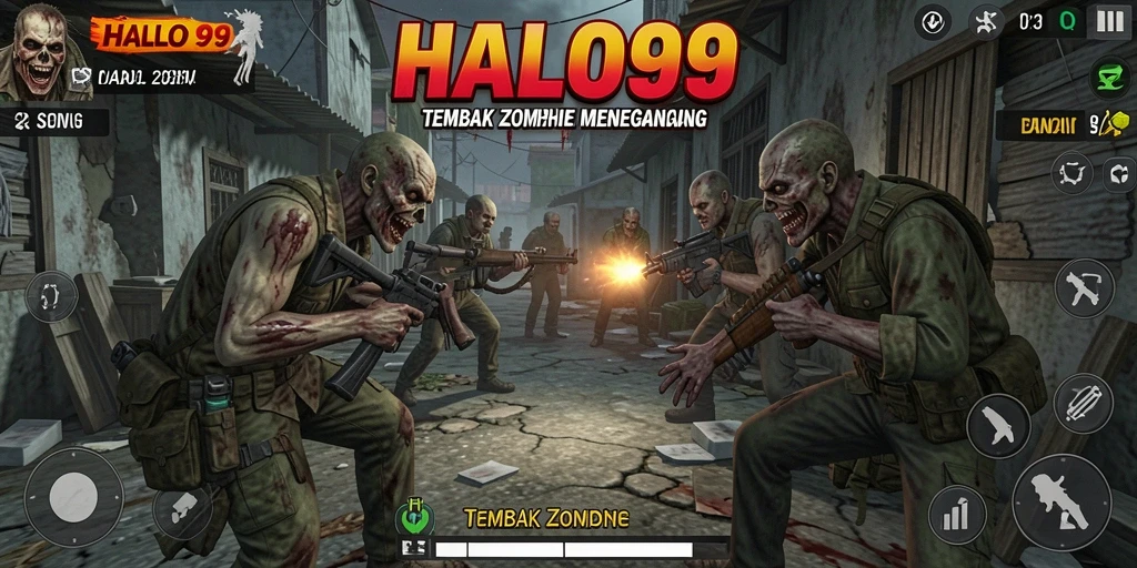 Tampilan antarmuka HALO99 dengan zombie yang siap menyerang.